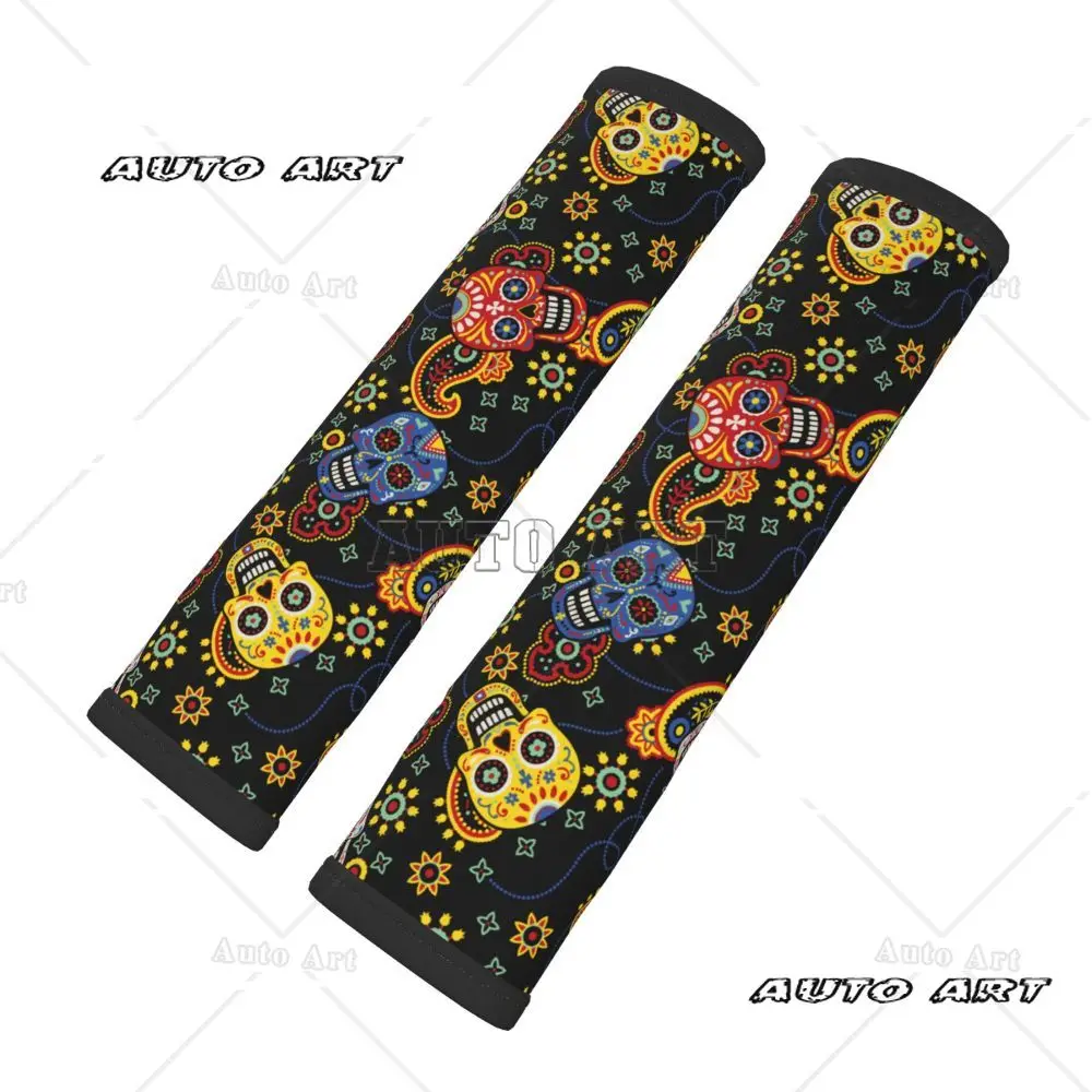 Sugar Skull Print  Pattern Design Suitable for Car Seat Belt Covers Shoulder Bags Backpacks and Protective Covers