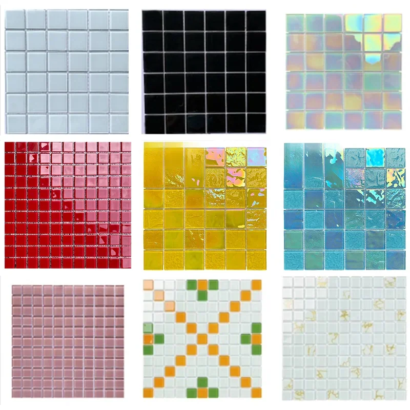 Glass Mosaic Simple style 30*30cm Bathroom Kitchen Bedroom Living Room Solid Color Porch Background Wall Tile Home Decoration