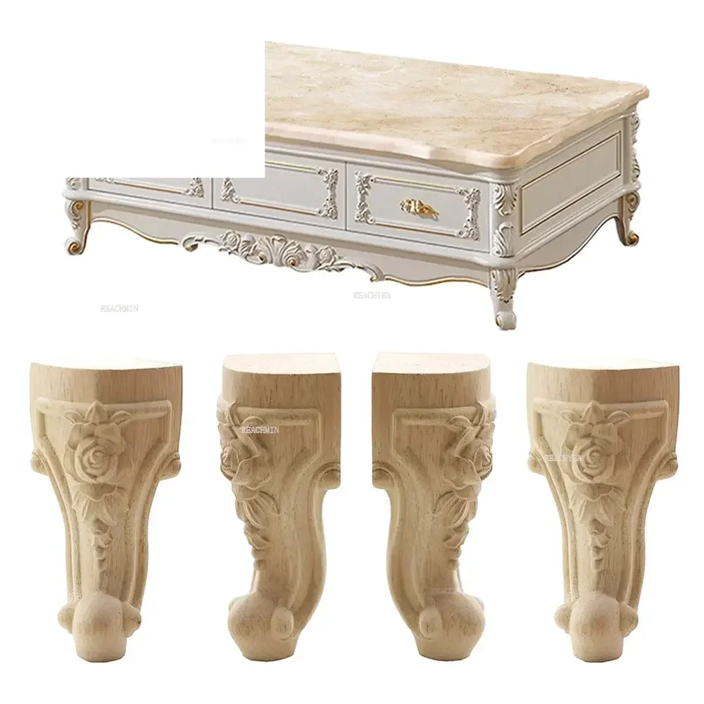 

4pcs Wooden Carved Furniture Legs European Style Solid Wood Coffee Table Carved Foot Bed TV Cabinet Feets Home Decor Accessories