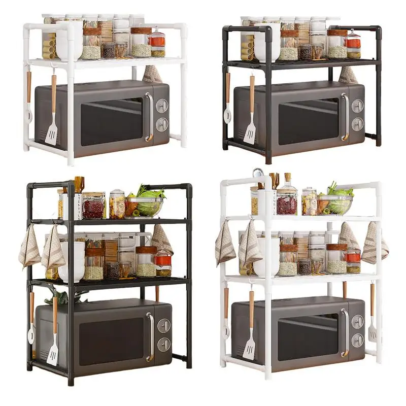 

Adjustable Microwave Oven Shelvesk Free Standing Spice Storage Rack Scalable Detachable Metal Holder Kitchen Accessories