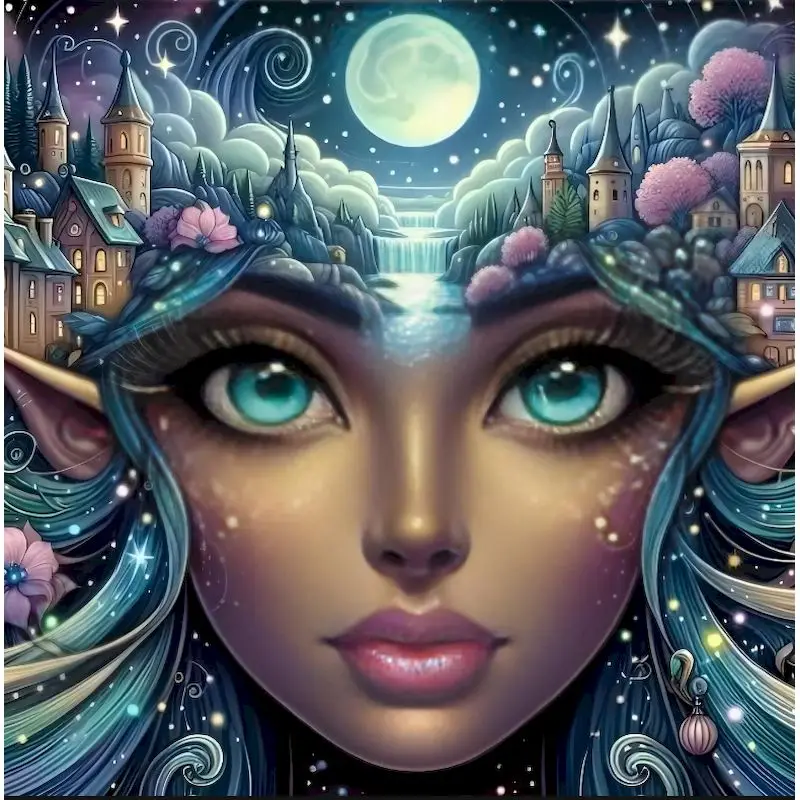 

SDOYUNO Full Diamond Painting Woman Portrait Fantasy DIY Full Square Round Moon Mosaic Castle Cross Stitch Embroidery Handcraft