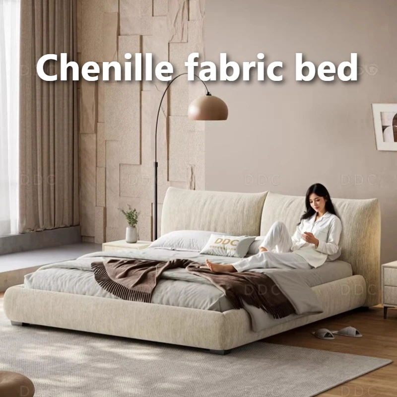 

Chenille Fabric Double Bed Bedroom Decor For Teen Girls Bed 2 People King Size Frame Bedside Table With Drawer Bedroom Furniture