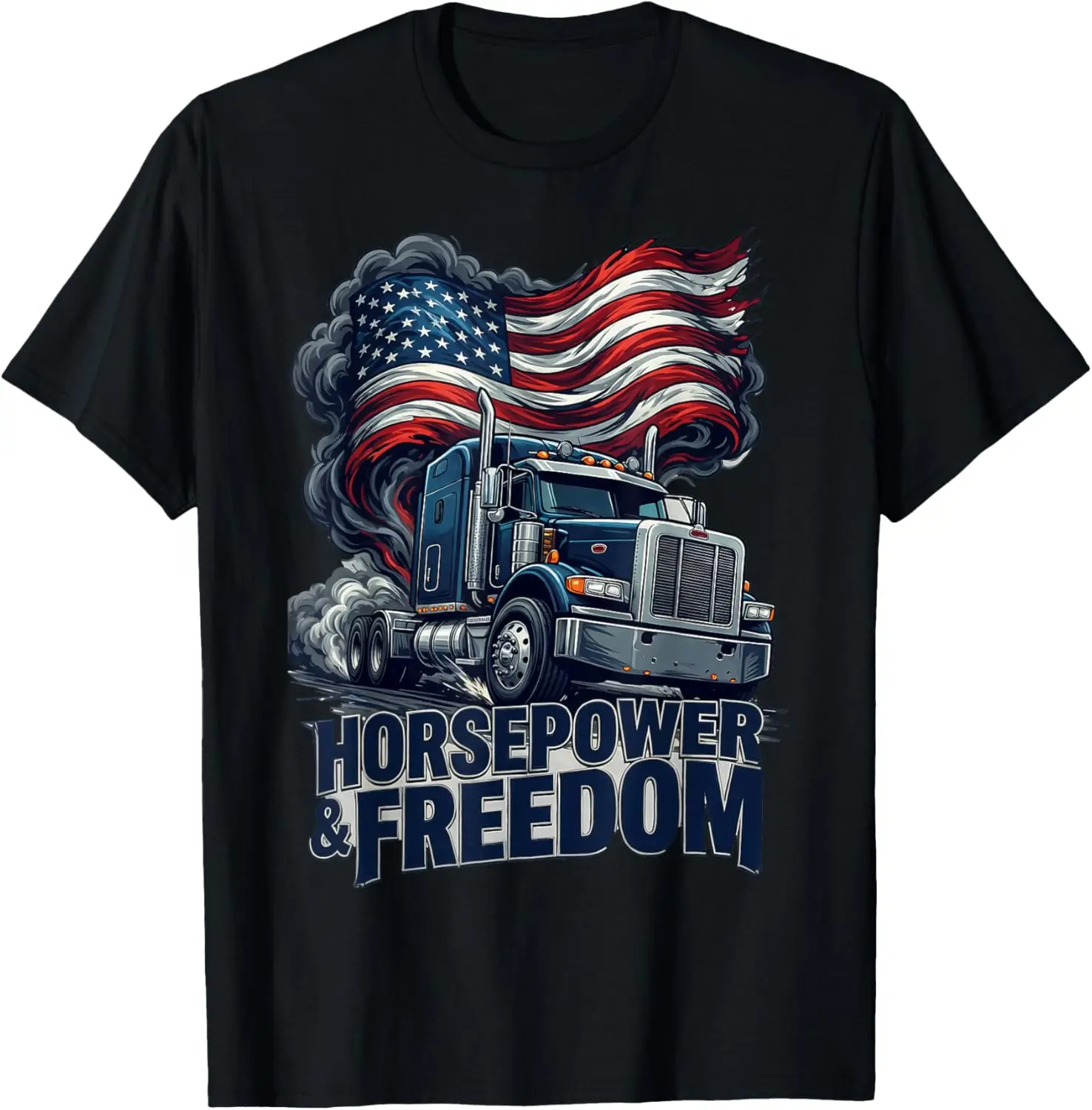 Freedom Patriotic Trucker Shirt American Semi Truck T-Shirt 100% Cotton Trendy Y2K Short-Sleeve Tee-Soft, Quick-Drying,