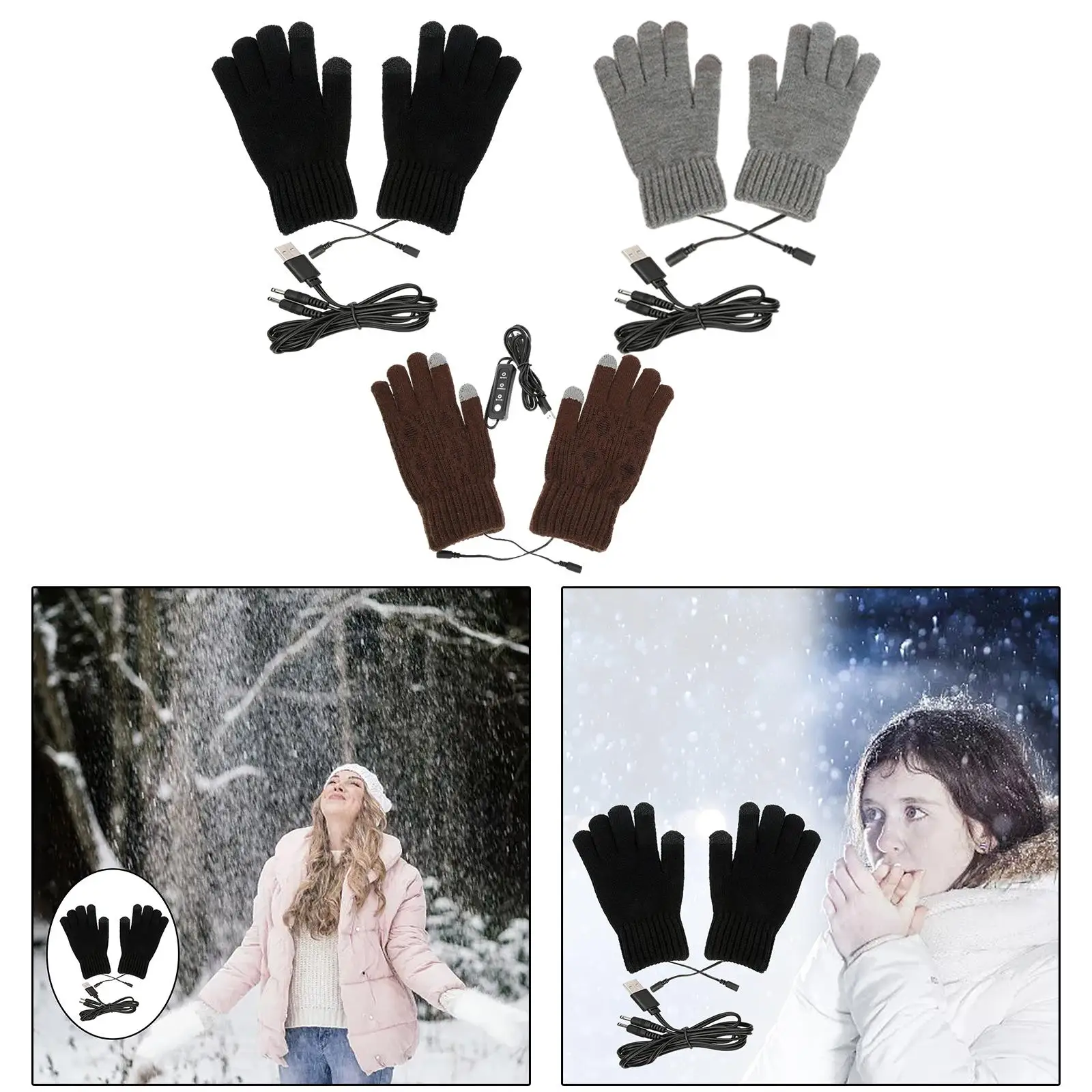 Guantes calefactados USB para hombres y mujeres, calentador de manos de punto, regalo de invierno