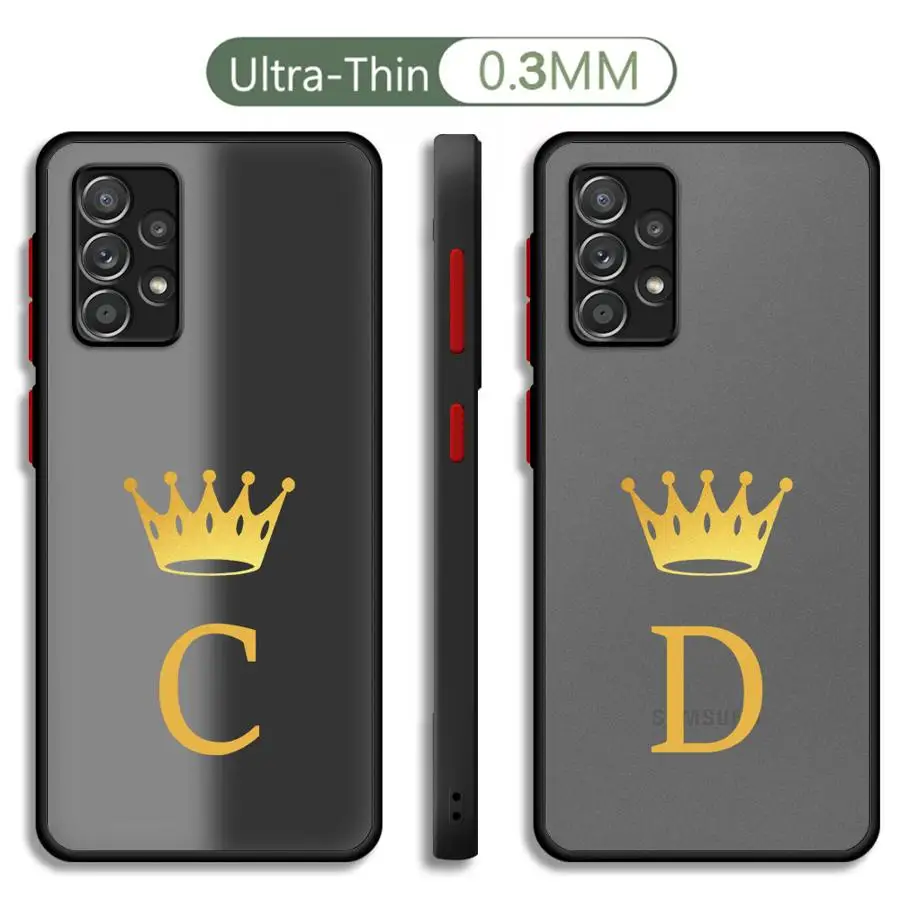 Crown 26 Letter Fashion A-F Phone Case for Samsung Galaxy A11 A42 A71 A04s A04e A03s Core A02s A50 A30 A70 A10 A20 Matte Clear