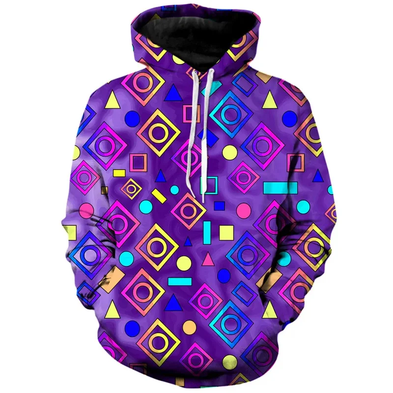 Geometric 3D Printed Hoodie For Men Colorful Y2k Graphic Sweatshirt Street Personality Kids Pullovers Loose Long Sleeve Tops