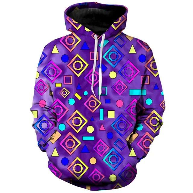 Geometryczna bluza z kapturem z nadrukiem 3D dla mężczyzn Kolorowa bluza z grafiką Y2k Street Personality Dziecięce swetry Luźne topy z długim rękawem