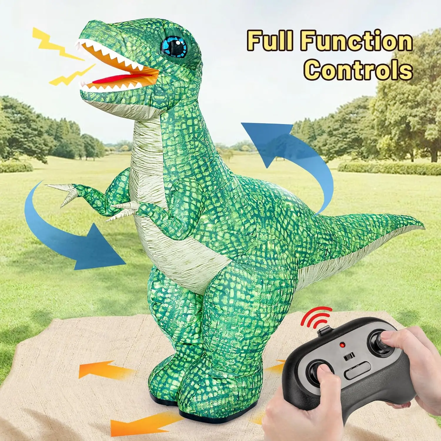 2.4GHZ Remote Control Inflatable Dinosaur Toy for Kids Realistic Electric Toy Dinosaur with 360°Rotation Birthday Gifts for Boys