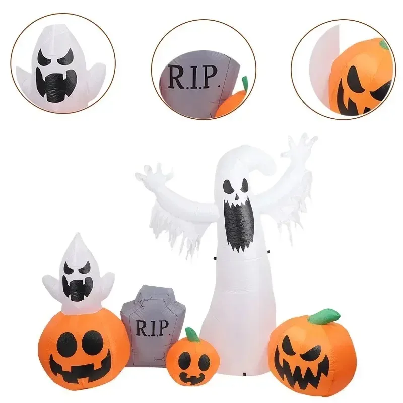 7.5FT هالوين عطلة الإضاءة نفخ اللعب زينة شبح اليقطين الديكور مع المصابيح في الهواء الطلق منزل ساحة حديقة الدعامة