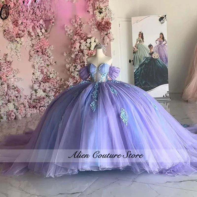 Luxury Purple Tulle Quinceanera Dress 2025 Ball Gown Bow Beaded Applique Birthday Dress Vestidos De 15 Años Customized