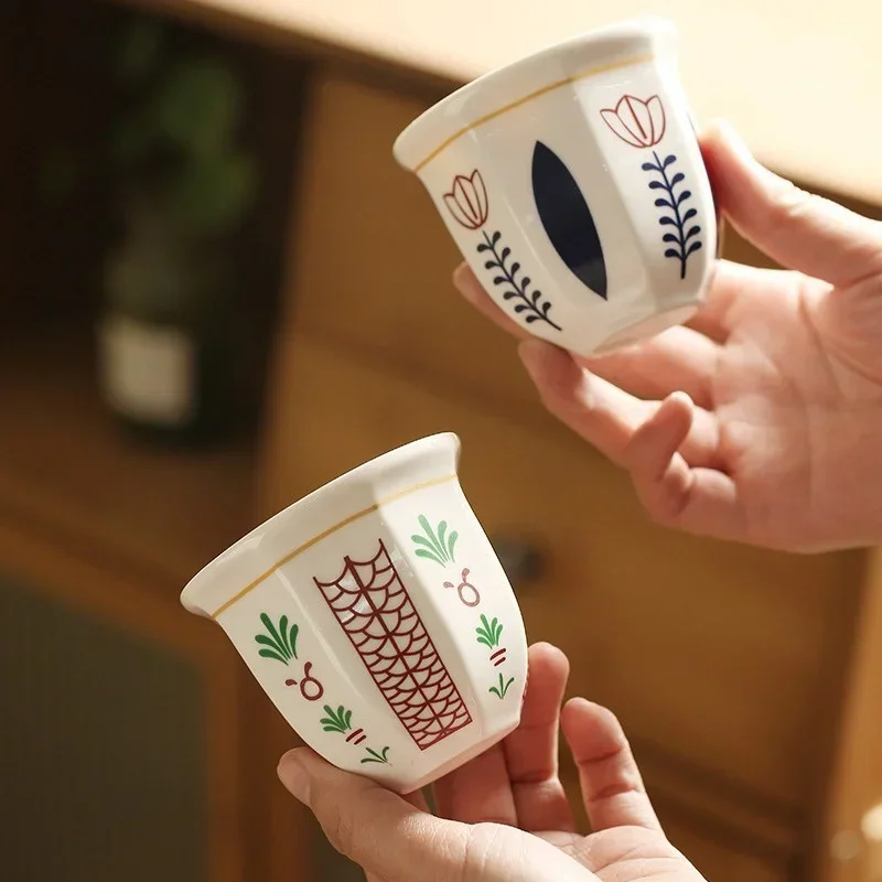 180ml/250ml Espresso Ceramic Cup Middle Eastern style Garland Hand Held Anti-scald Latte Cappuccino Coffee Mugs Teacup Xmas Gift