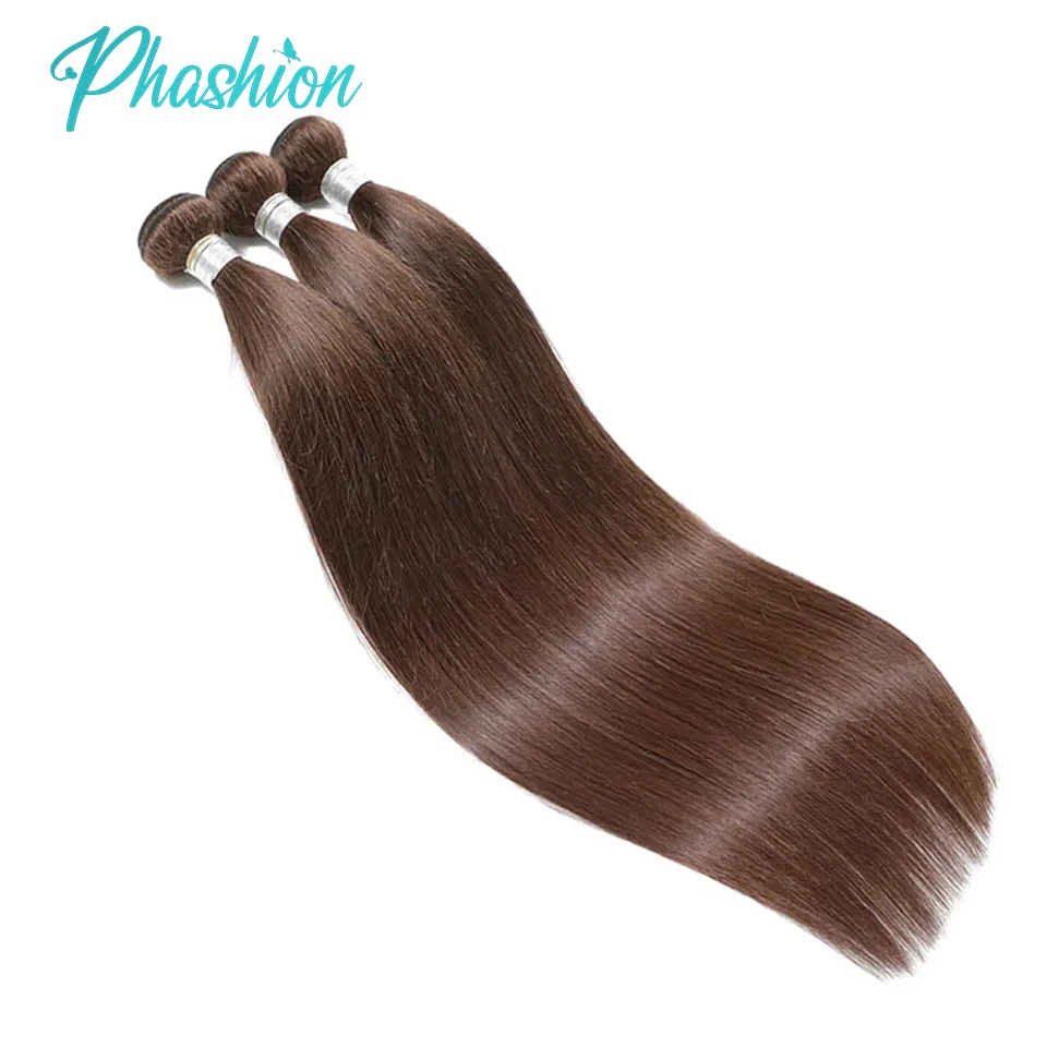 Phashion-extensiones de cabello brasileño Remy, mechones rectos de color marrón Chocolate, 1/3/4 piezas, cabello humano suave #4, color 100%, a la venta, 10A