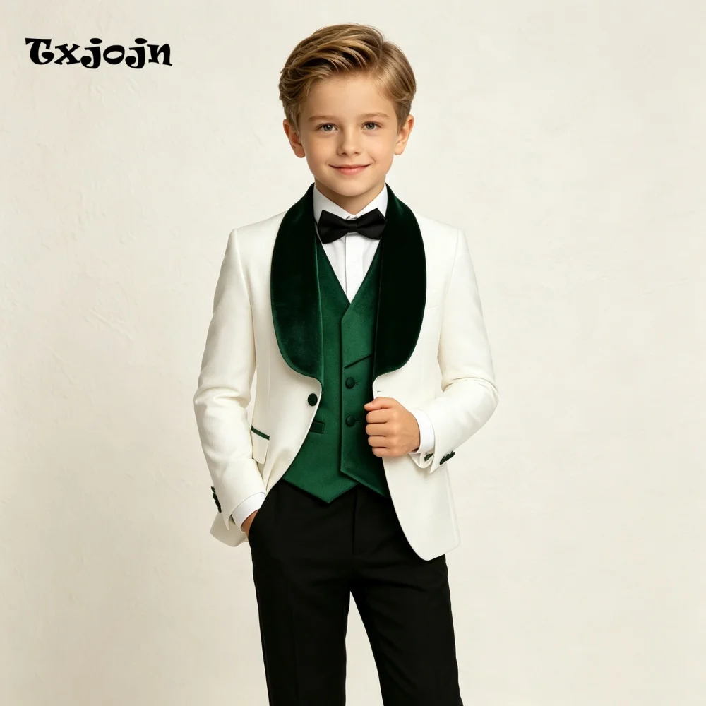 Formal Suit for Boys Wedding Tuxedo 3 Piece Classic Patchwork Jacket Pants Vest Kids Blazer Set Slim Fit Tailored Outfit
