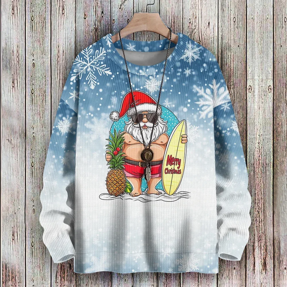 Ugly Christmas Sweatshirts Busy Surfing Santa Claus Printed Casual Funny Cute Couple Outfit Family Holiday Winter Tops Clothing