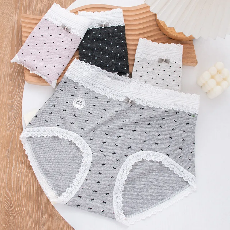

Сексуальные хлопковые трусики с кружевом во французском стиле, с высокой талией, большие размеры XL-3XL, антибактериальные, женские трусы Lencerias