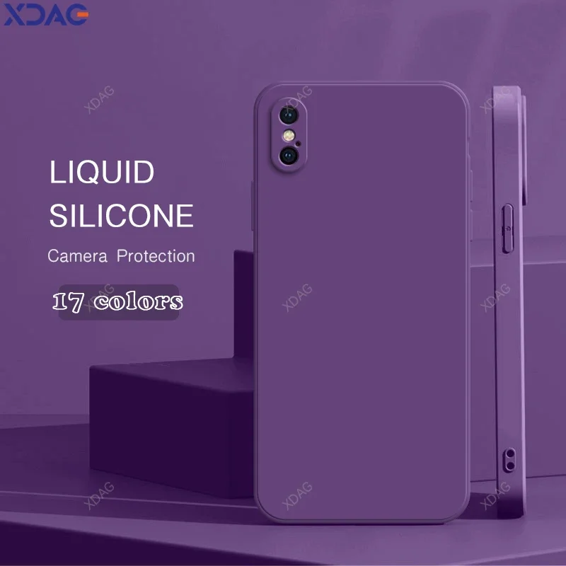 

Liquid Silicone Phone Case for Apple iPhone X XS Max XR XsMax Soft Original Internal Flocking Solid Color Back Cover Accessories