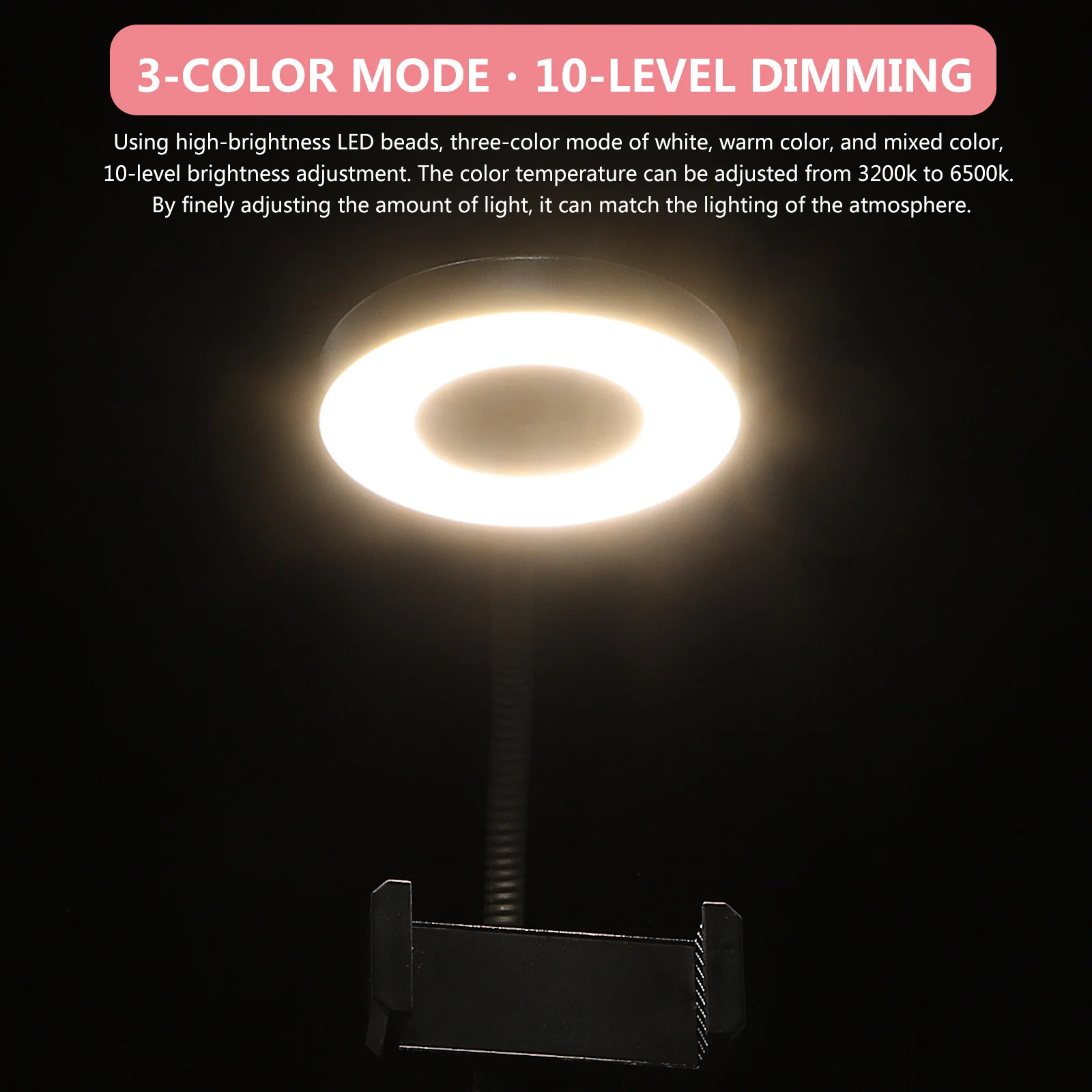 

1Set LED Ring Light with Clip Fill Light Adjustable Makeup Selfie Lamp Video Live Streaming Photo Conference Lighting