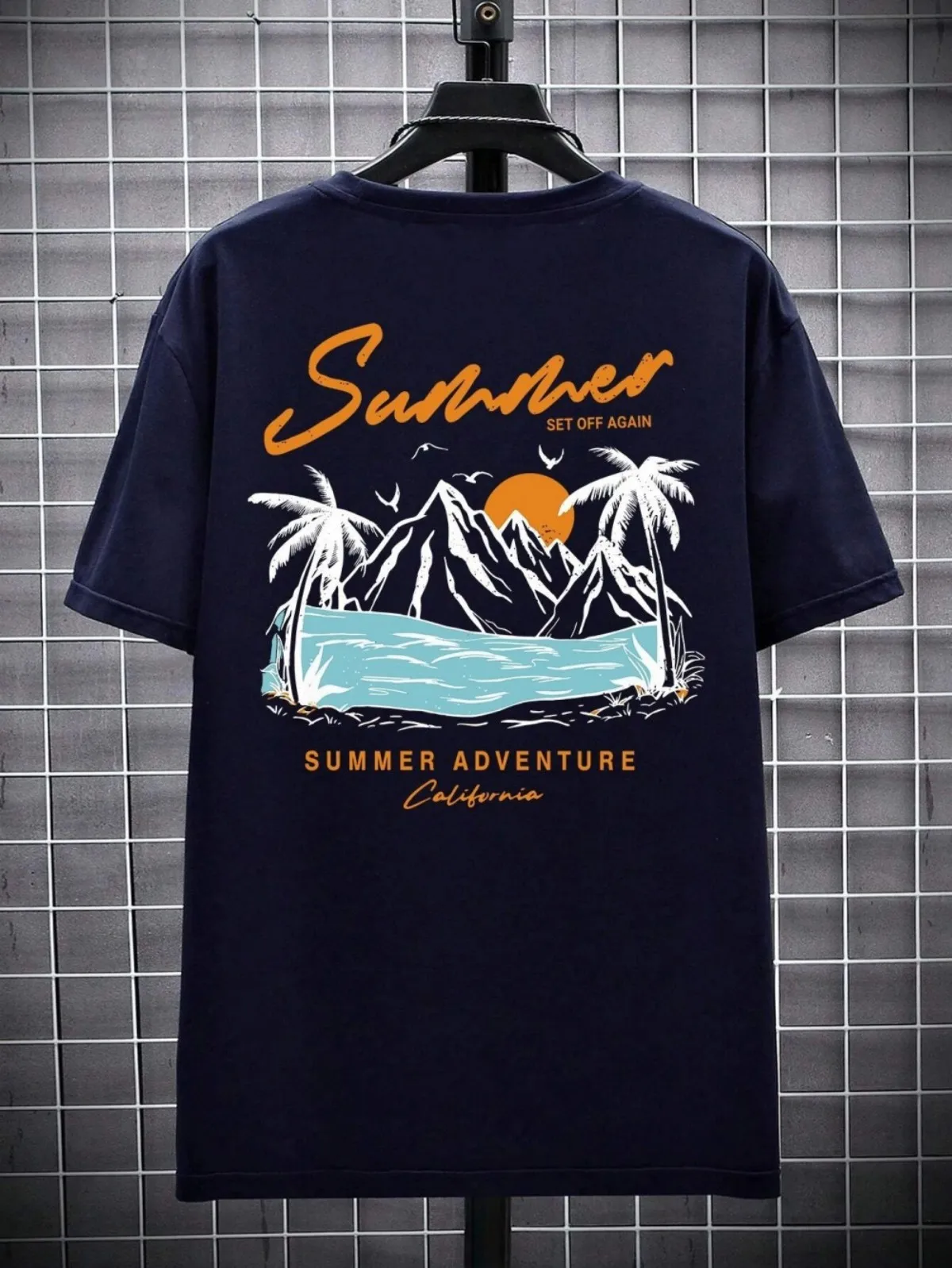 European and American men's summer new beach sunset scenery print soft and breathable round neck T-shirt outdoor casual top