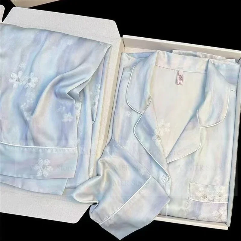 

Роскошные пижамы с цветочным принтом Femme, брючный костюм из 2 предметов, одежда для сна из искусственного шелка, женская ночная рубашка, топ с длинными рукавами, брюки, наряд Pijama Mujer