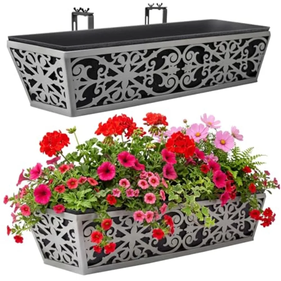

Window Boxes Planter for Outdoor Plants Deck Railing Planters Box with Adjustable Brackets for Porch Fence Balcony Hanging Flow