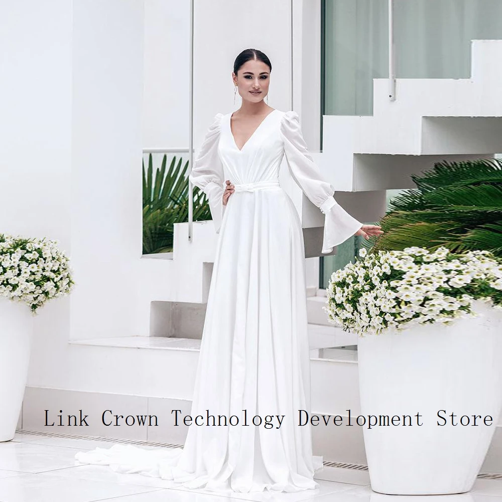 

Charming Strapless Wedding Dresses with Chiffon Full Sleeve Bridal Gowns for Women 2024 New Summer New A Line Vestidos De Novia