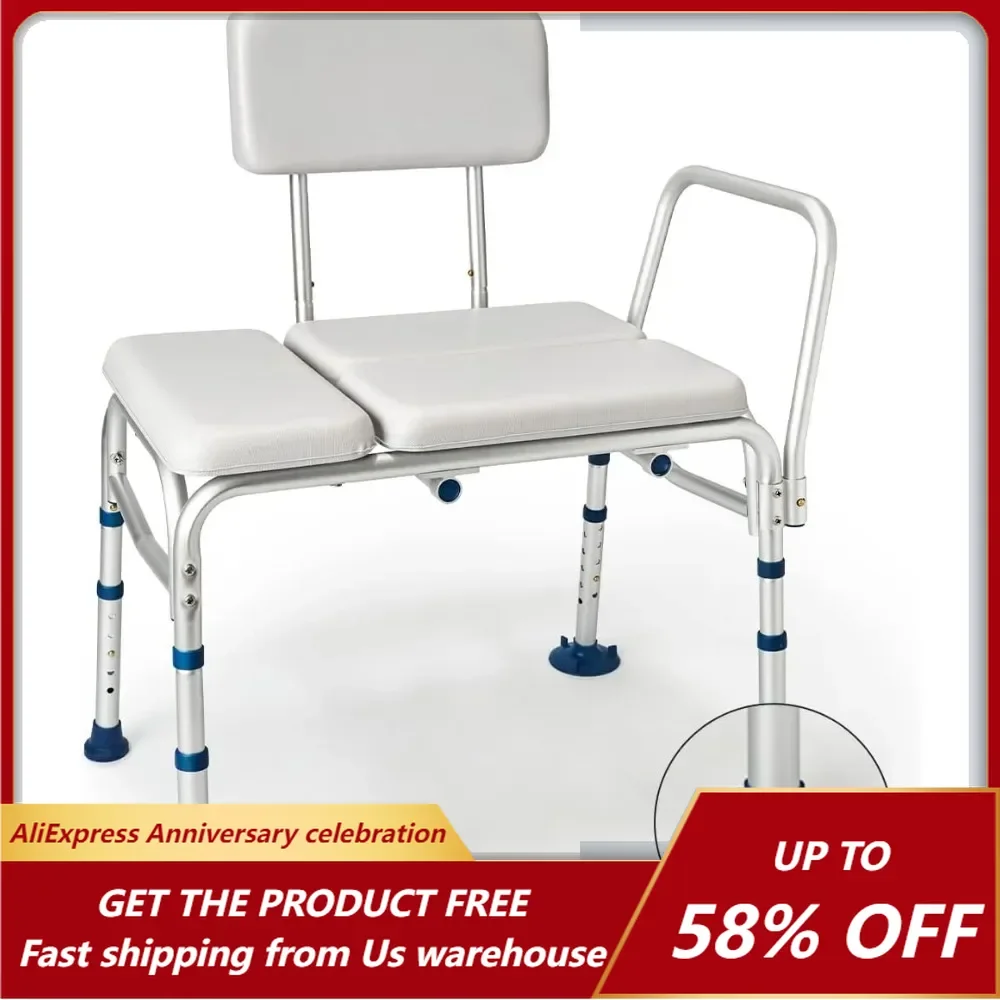 

Padded Shower Bench for Bathtub 500 LBS - Heavy Duty Shower Chair Adjustable Transfer Bench with Arms and Backrest for Elderly