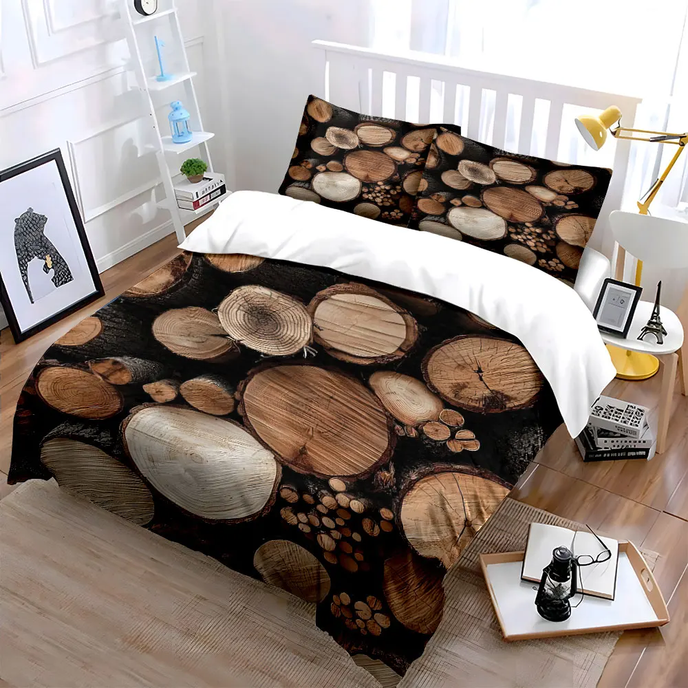 Neatly Arranged Wood Logs Bedding Set for Kids Luxury Gift 3pcs Digital Print Comforter Set Soft Comfortable Breathable
