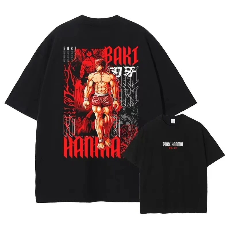 Anime Grappler Baki Hanma Baki Yuujirou T-shirt Oversized Vintage Washed Manga Graphic Unisex Cotton Short Sleeve Summer Top