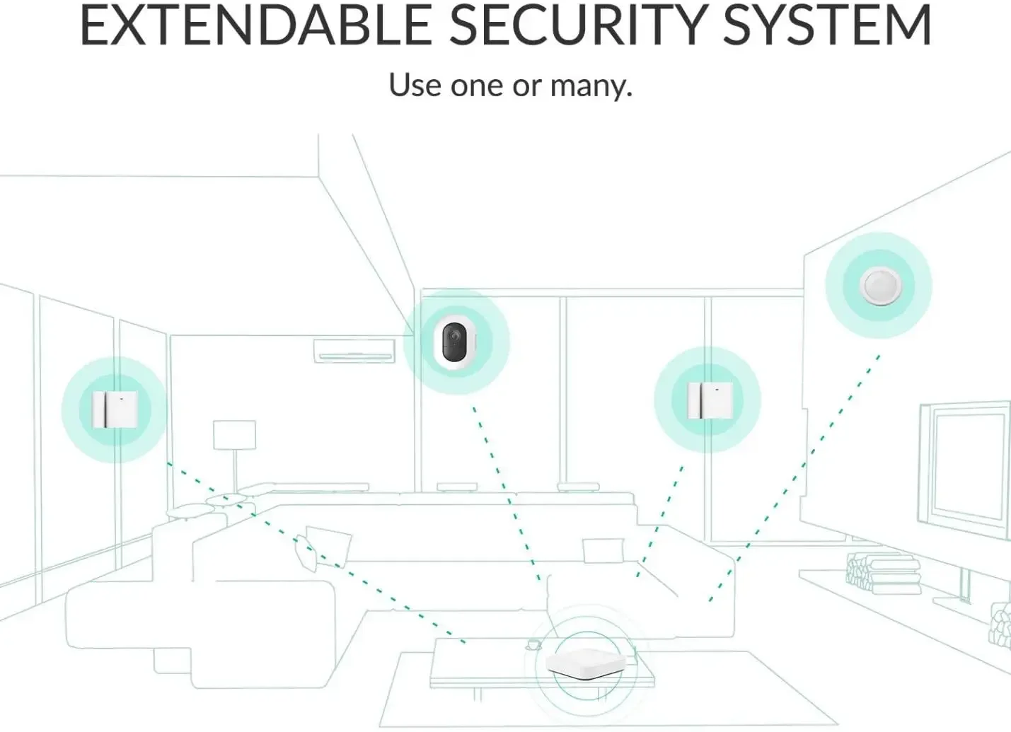 Kami Smart Security Starter Kit with Base Station, Wireless Window and Door Entry Sensor, PIR Human or Pet Detection Sensor