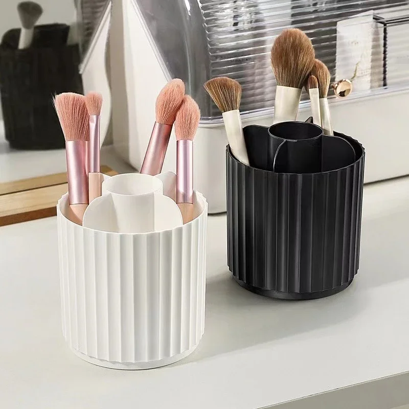 Makeup Brush Holder Organizer with Lid, Organizer Spinning Cosmetics Holders Brush Storage Box 360 Degree Rotatable Makeup Brush