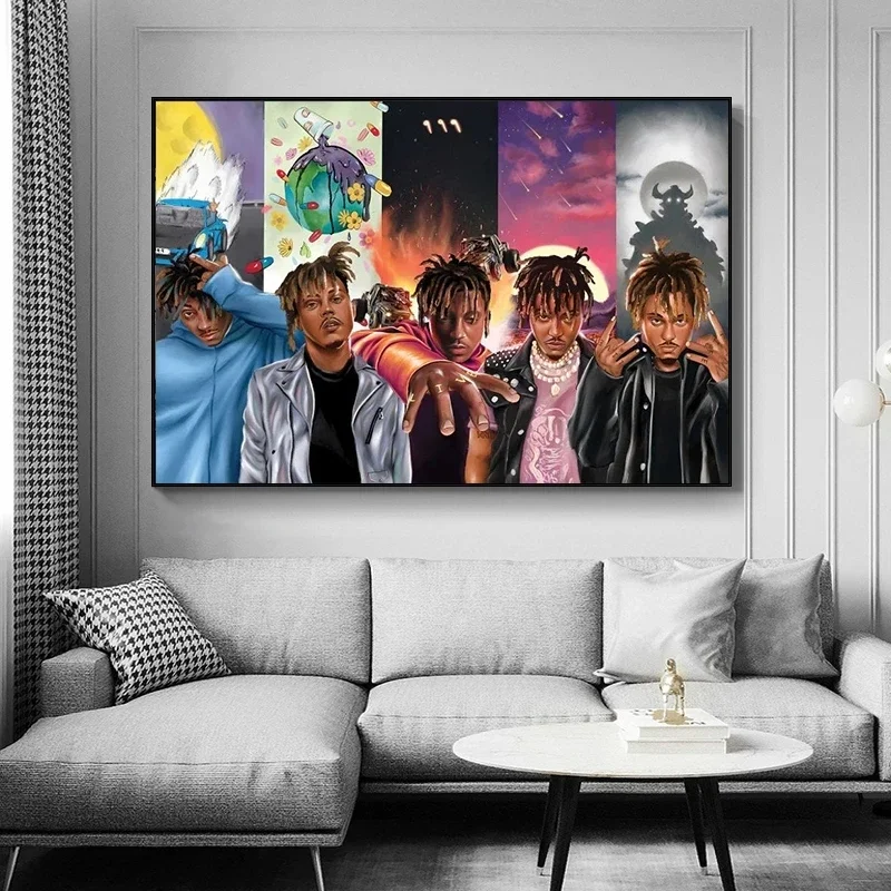 Singer Juice Wrld Hip Hop Rapper Canvas Painting Abstract Wall Art Posters Prints Artwork for Living Bedroom Pictures Decor