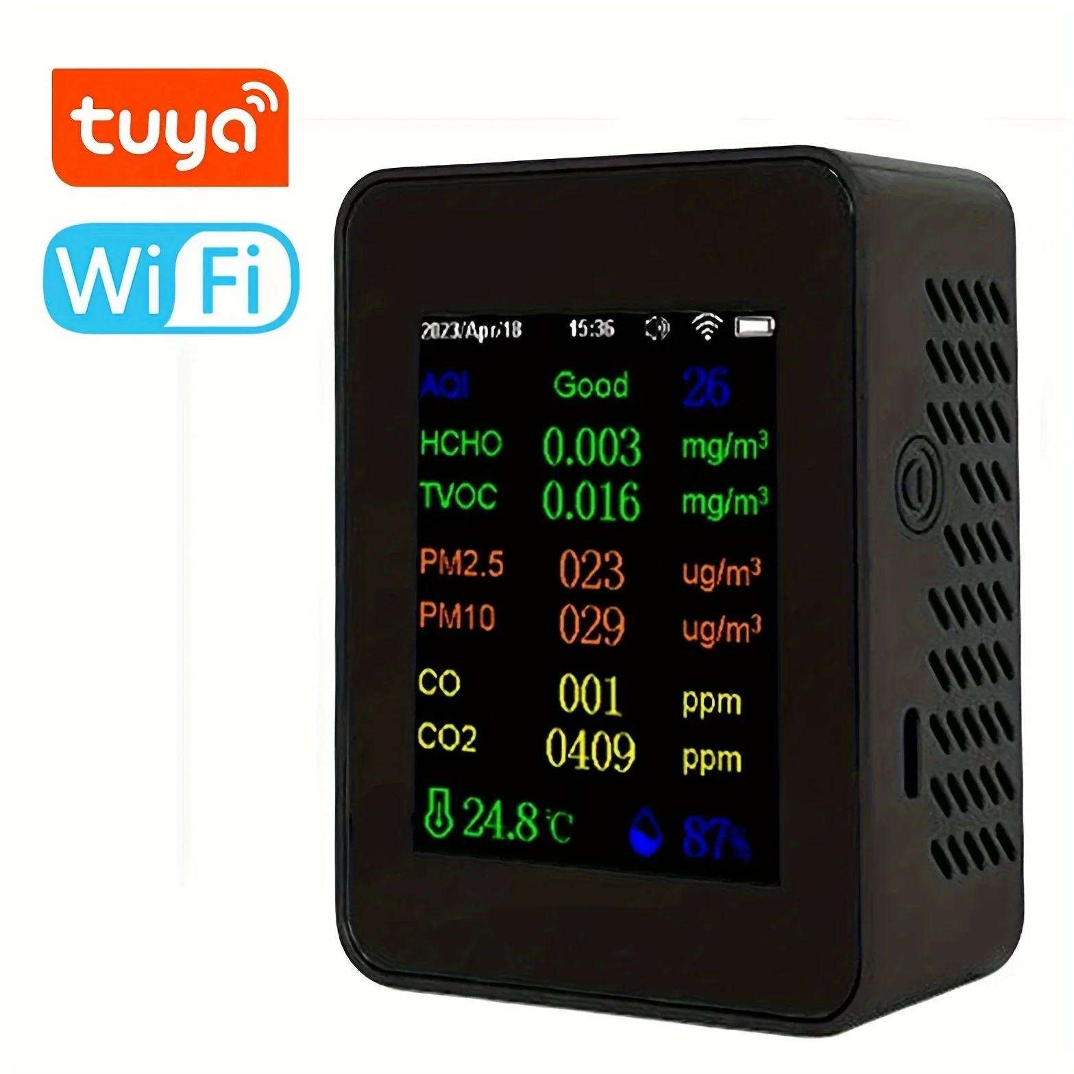 Tuya Wifi Air Quality Monitor Temperature&Humidity-Rechargeable Lcd Display With Control For Office,Greenhouse&Industrial Use