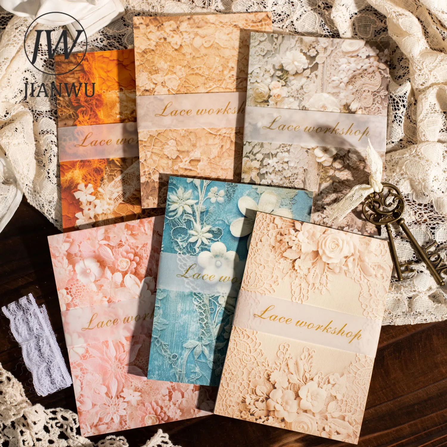 JIANWU 30 Sheets Lace Workshop Series Vintage Lace Collage Decor Material Paper Creative DIY Junk Journal Stationery