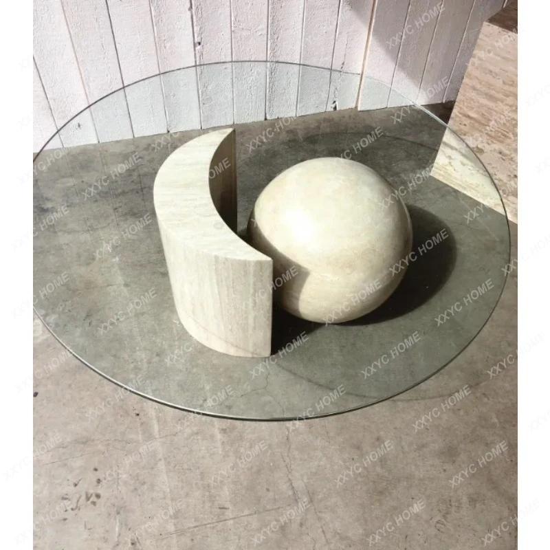 Light Luxury Model House Marble Coffee Table Post-modern Lime Flower Ball And Moon Glass Coffee Table