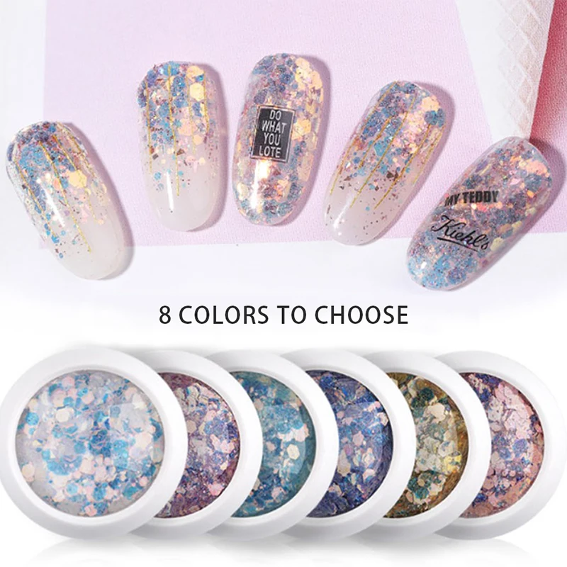 6 griglie/borsa Nail Art paillettes colorate fiocchi di smalto per unghie per manicure