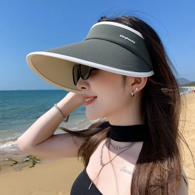 Korean Version Women's New Style Summer Anti-Ultraviolet Empty-Top Hat Fashionable Letter Outdoor Windproof Cycling Sunshade Hat