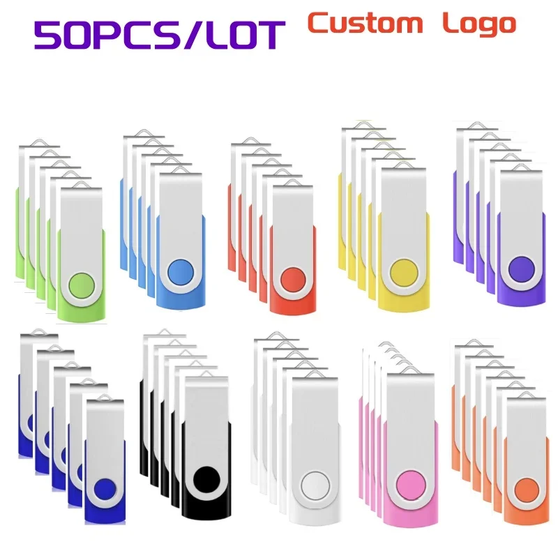 Custom Logo 50Pcs/Lot Metal Clip Memoria Usb Sticks 128GB 4GB 8GB 512MB Cle Usb Flash Drive 32GB 16GB Pendrive Cards U Disk Gift