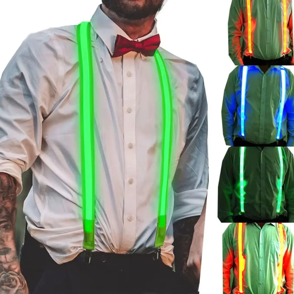 Light Up ผู้ชาย LED Suspenders ยืดหยุ่นเรืองแสงใน Dark เรืองแสง Bow Suspenders Y-shape ปรับสายคล้องกางเกงคลิป Party Supplies