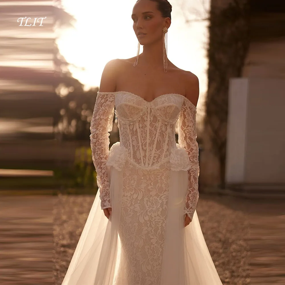 TLIT Customized Luxury Ivory Lace Off the Shoulder Wedding Dresses Sweetheart Detachable Train Mermaid Bridal Gowns 2026