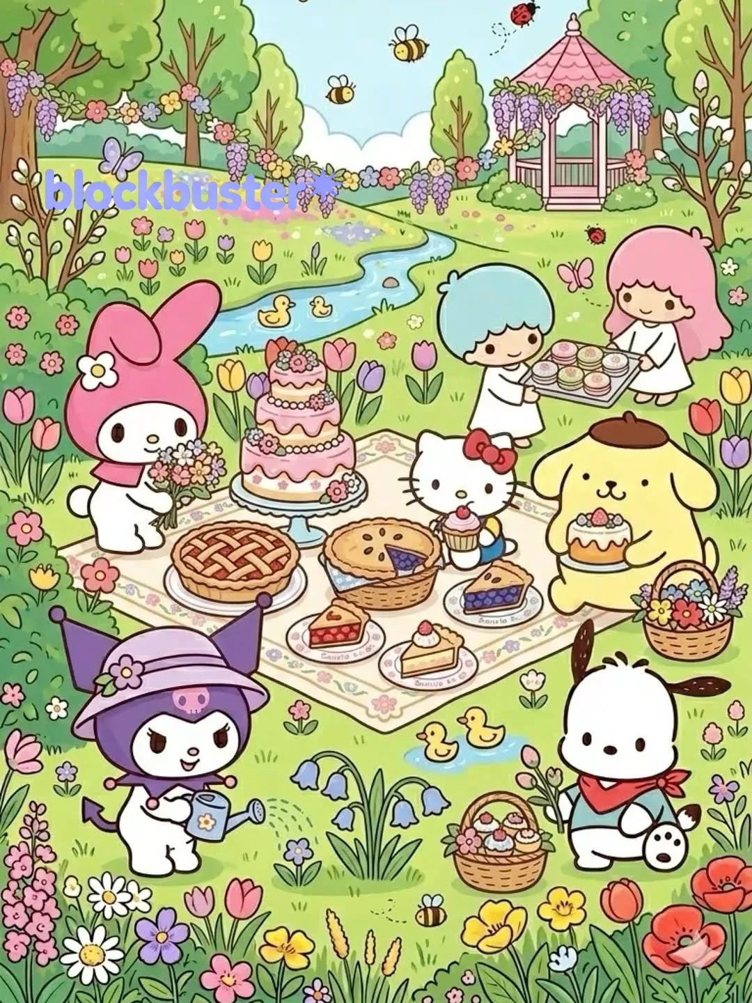 Kit de diamantes DIY Sin Marco, personajes Sanrio en fiesta del jardín, se puede elegir diamante redondo o cuadrado, manualida