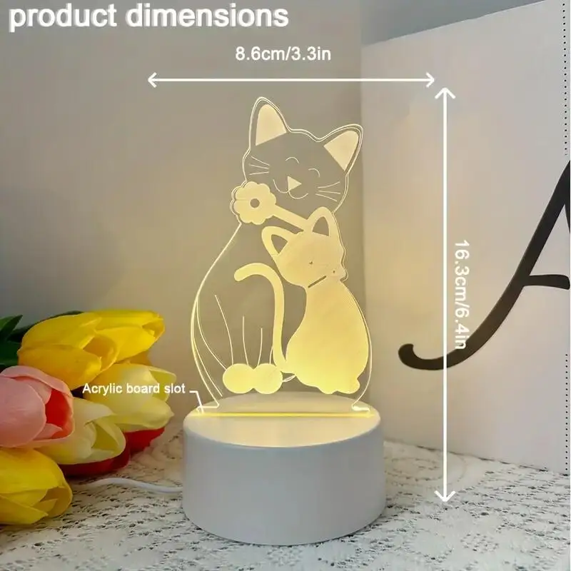 Lampu malam kucing 3D isi 1 buah, lampu ilusi optik 3D dengan sentuhan, lampu sekitar 7 warna berubah untuk kamar tidur