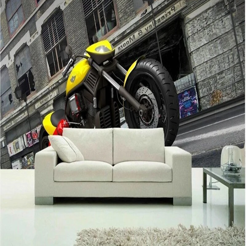 Simple motorcycle scene 3d model street view decadent mural TV luxurious home decoration background wall decorative painting