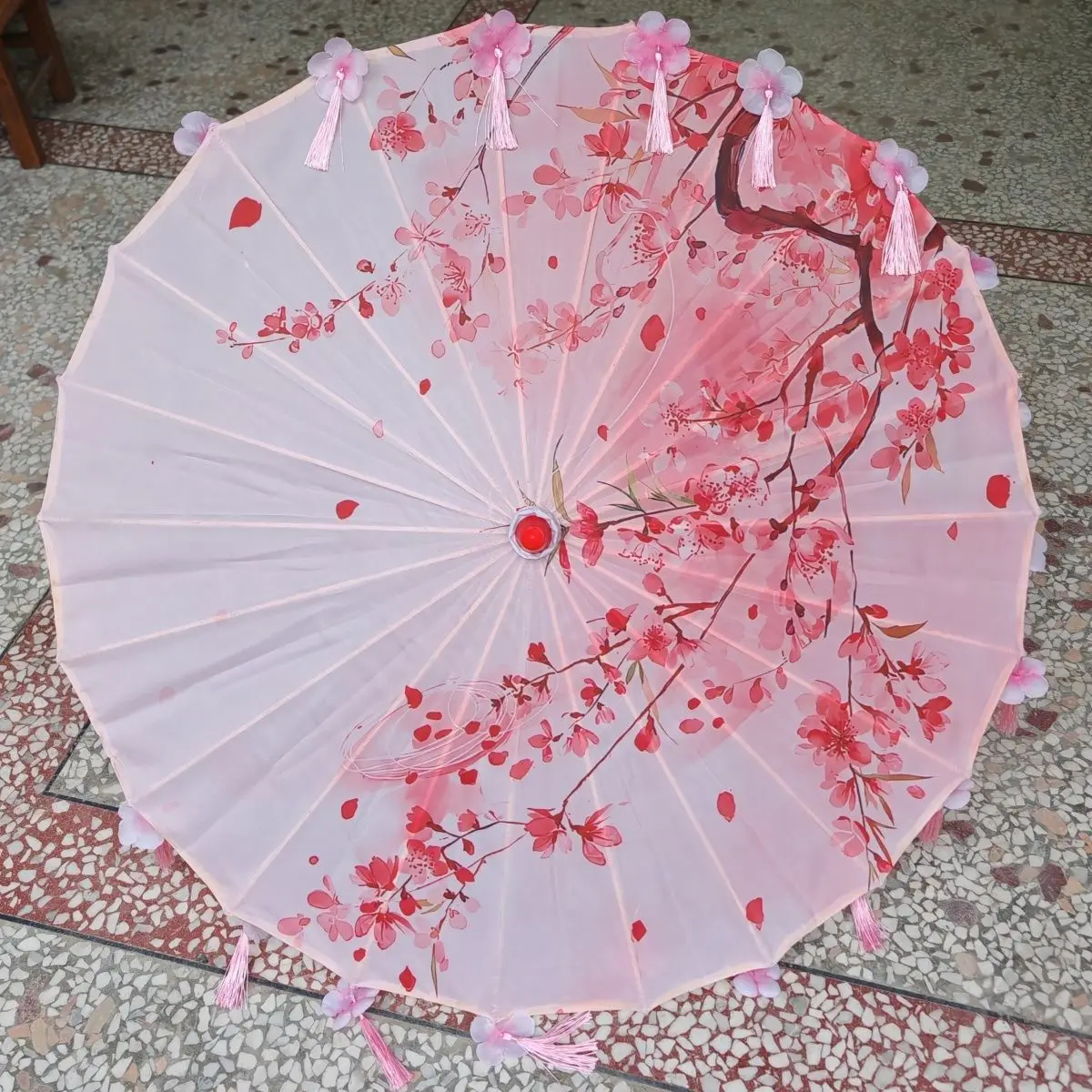 Super Fairy Umbrella Ancient Style Lace With Fan Petal Peach Blossoms Tassel Performance Flower Umbrella El Principito Parasol