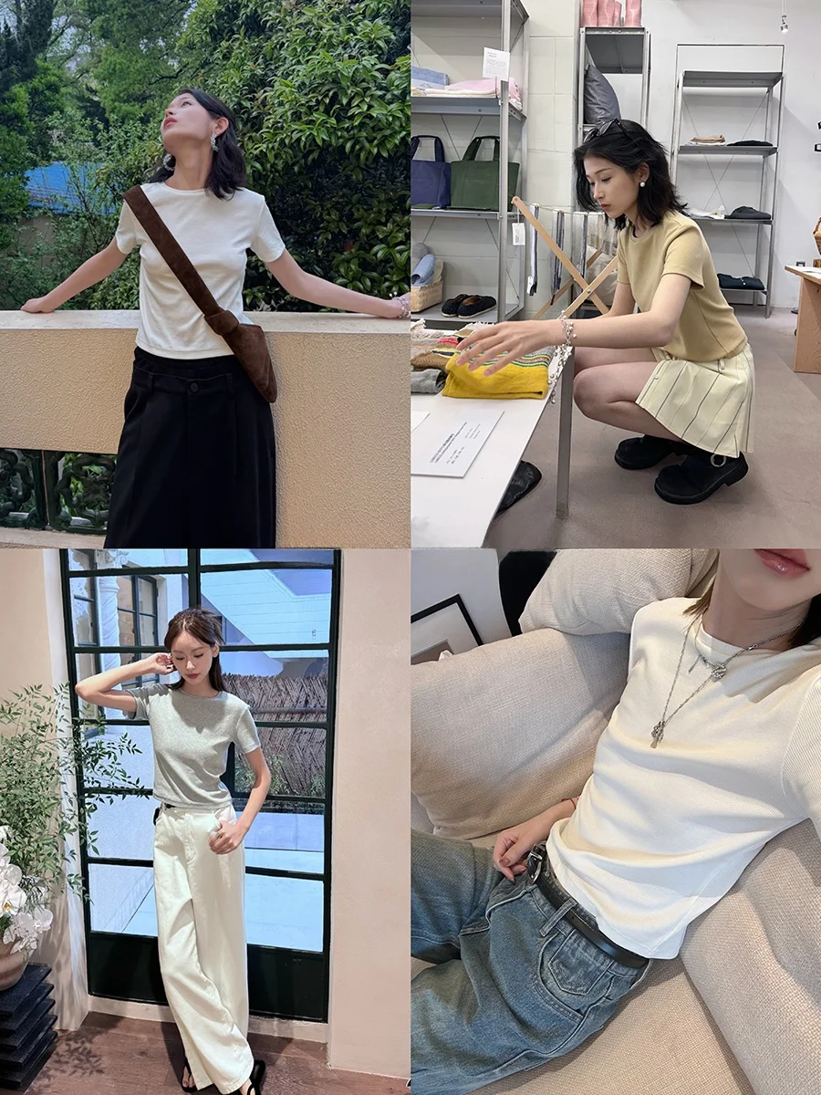 

Новая приталенная футболка из хлопкового вельвета с полосками, вдохновленная духом Синьцзяна, для повседневной носки, с круглым вырезом.