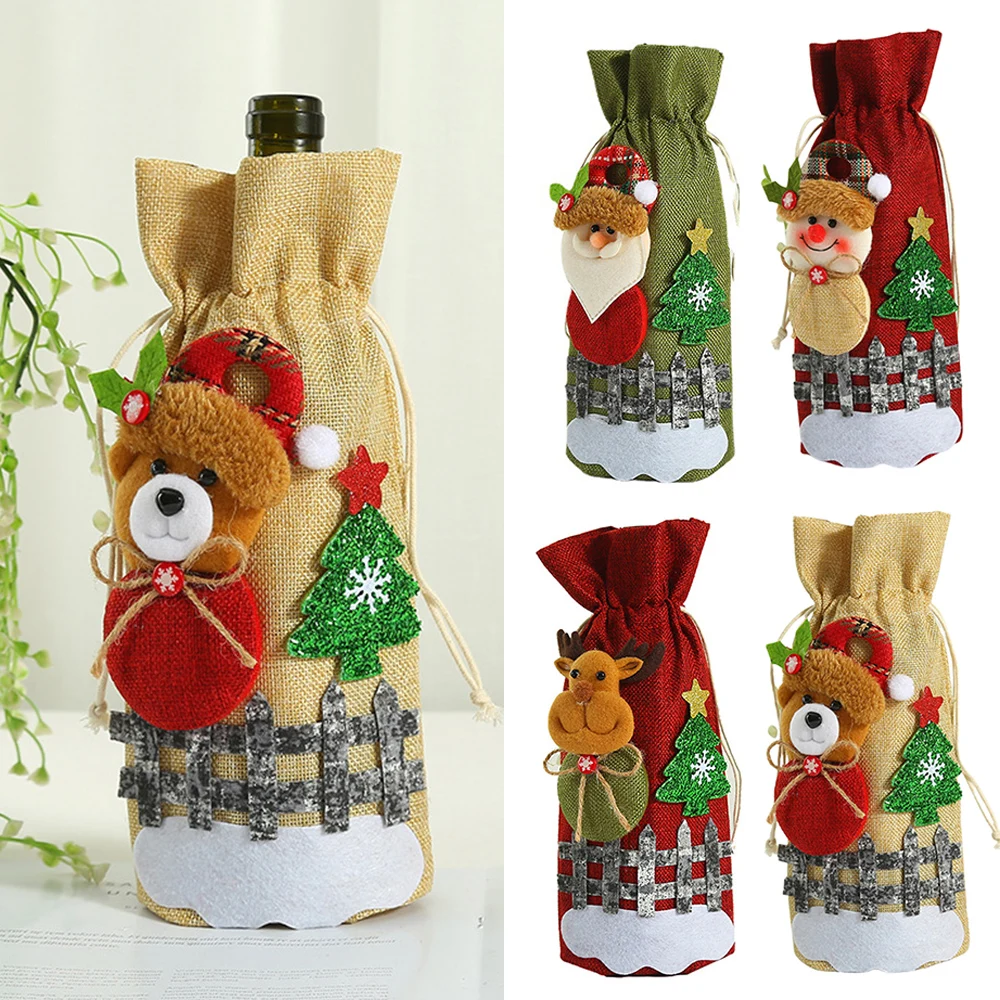 Christmas Theme Wine Bottle Covers Snowman Santa Claus Bag New Year Table Decor Champagne Bottle Cover Sleeve Party Decoration