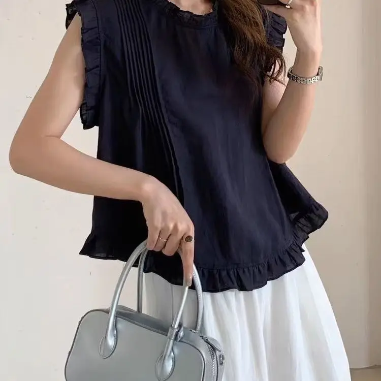 Koreańska bluzka Sle Wood ain Svel irt, damska, wyszczuplająca, modna, letnia, nowość, top, trendy, casualowa.