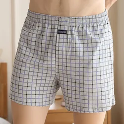 Men's Thick Loose Plaid Wide Leg Pure Cotton Short Home Wear Underwear Man Comfort Unisex Middle Length Soft Panties