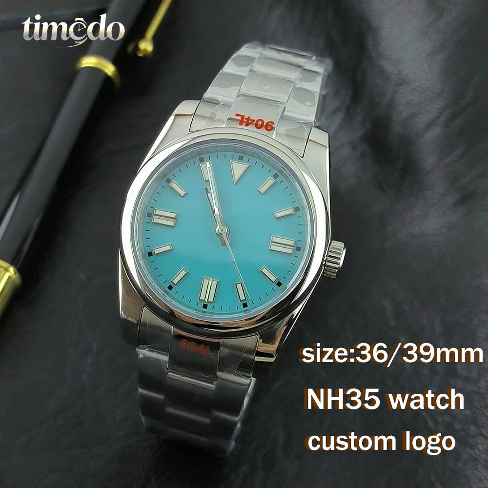 36/39mm NH35 Watch Men's Stainless Steel Automatic Watch Luminous Dial Custom Logo Blue Dial Watch Suitable for NH35 Movement