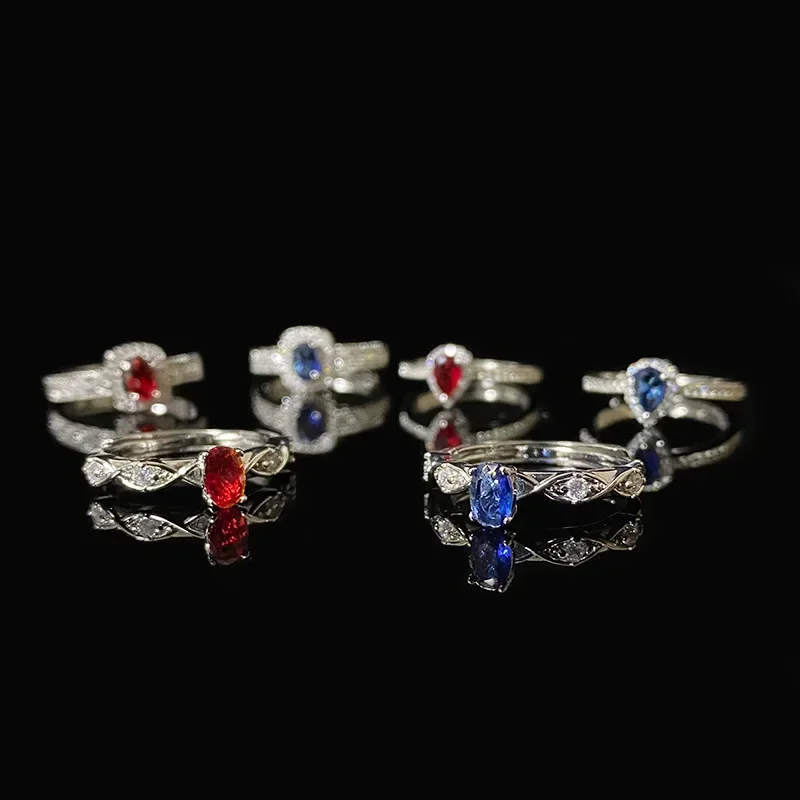 

MDL Moissa!ite style New Imitation Sapphire S925 Silver Plated Open End Ring Gold Plated Niche Zirconia Brilliant Fashion Ring