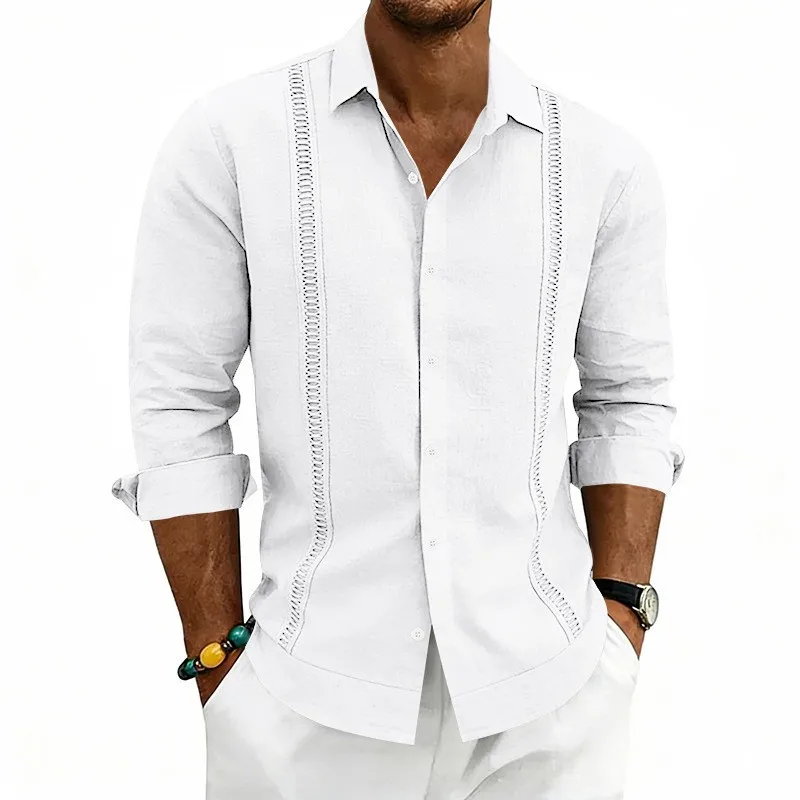 Man Shirt For Man Patchwork Olive Green Shirts Men's Loose Fit Casual Shirt Turn Down Collar White Linen Shirt Navy Blue